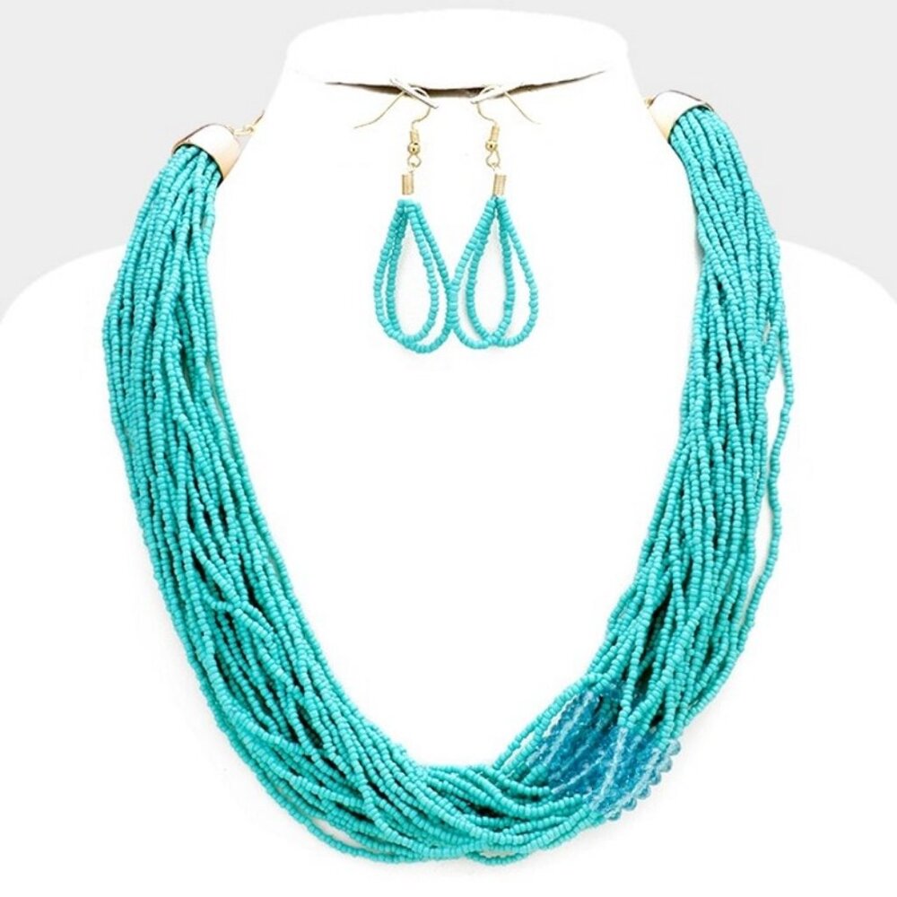 Multi strand Turquoise Bead Necklace earring set